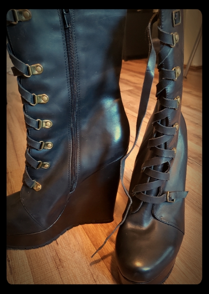 Real Leather Black Platforms